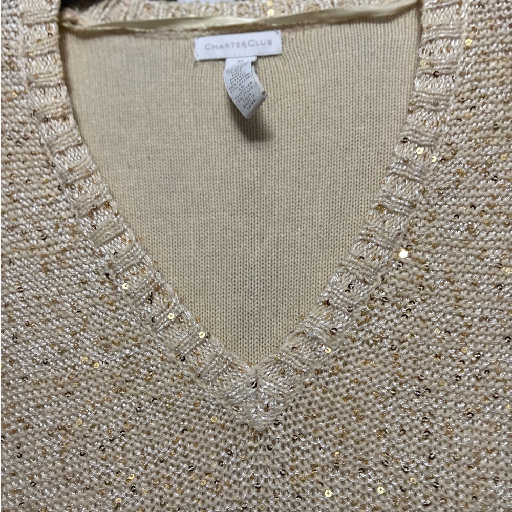 Charter Club Cream V-Neck Sweater - Picture 2 of 4